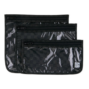 Bumkins Clear Travel Bag 3 Pack: Rich Black features 3 TSA-compliant clear front waterproof pouches with zipper closure.