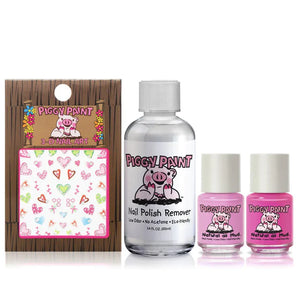 Piggy Paint Gift Set Perfectly Pink: 2 pink polishes, stickers, non-toxic remover. Kid safe, eco-friendly, low odor by Piggy Paint.