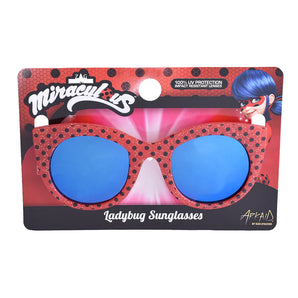 Arkaid Sunglasses, Miraculous Ladybug by Sunstaches are red with black polka dots and offer 100% UV400 protection in fun packaging.