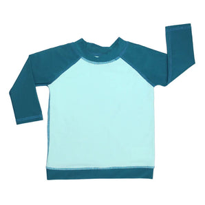 Emerson and Friends Long Sleeve Rashguard in Ocean Blue/Blue Surf has UV protective fabric.