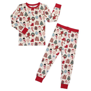 Emerson and Friends Christmas Milk & Cookies PJs: Buttery soft bamboo pajamas with red cuffs and festive Santa, reindeer, and gifts.