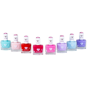 Eight Klee Naturals Kids Water-Based Peelable Nail Polishes display kid-friendly pastel and vibrant shades like blue, pink, red, and purple.