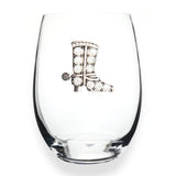 The Queen Jewels Stemless Wine Glass, Cowboy Boot is ideal as a handmade gift or in a decorative gift box.