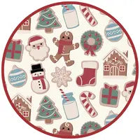 Christmas-themed illustration with Santa, gingerbread, and wreath icons perfect for Emerson and Friends Christmas Milk & Cookies sleeper.