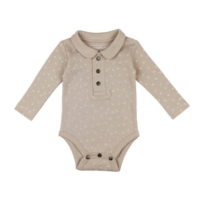 Organic Polo Bodysuit, Oatmeal Dots