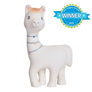 Lilith the Llama, from Tikiri Toys LLC, is a Hot Diggity Awards WINNER 2021 toy made of GOLS Certified organic rubber with colorful lights.