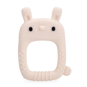 LouLou Lollipops Wild Teether, Bunny: Cream-colored, food-safe silicone with an adorable animal shape and a textured handle for teething relief.