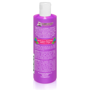 Piggy Paints 3-in-1 Shampoo + Body Wash + Bubble Bath, purple bottle with pink cap, is paraben, sulfate & dye-free—ideal for bubble baths.