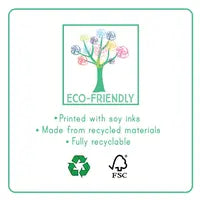 Eco-friendly Floss and Rocks Color Changing Watercard Easel features a colorful tree, soy inks, recycled materials, recycling icons.