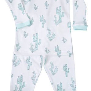 Noomies PJs in Green Cactus, made of cozy Pima cotton, are hypoallergenic and an ideal baby shower gift.