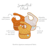 The Bumkins SuperBib® 3 Pack: Desert Boho features a catch-all pocket, adjustable neck, and waterproof fabric.