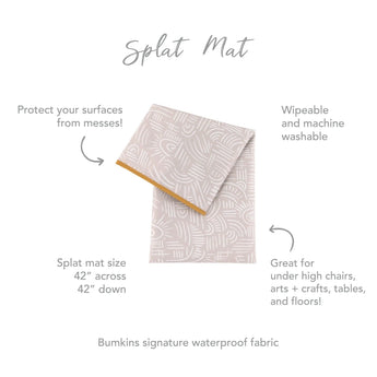 The Bumkins Splat Mat: Wander is stylish, waterproof, machine washable, and measures 42 x 42, perfect for protecting surfaces.