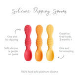 Bumkins Silicone Dipping Spoons 3 Pack: Tutti-Frutti are vibrant, food-safe silicone utensils for self-feeding babies 3 months+.