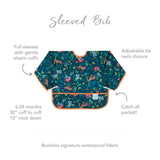 Bumkins Sleeved Bib: Jungle, ideal for baby-led weaning, features adjustable neck, elastic cuffs, waterproof fabric & catch-all pocket. 6-24M.