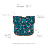 Bumkins Junior Bib: Jungle in blue, waterproof, animal print, capped sleeves, adjustable neck, pocket. Ideal for ages 1-3.