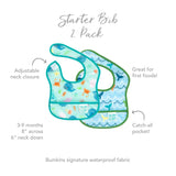 Bumkins Starter Bib 2 Pack features Ocean Life & Whale Tail designs. Waterproof, machine washable with adjustable closure and catch-all pocket!.