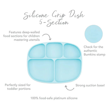 Silicone Grip Dish with Lid (5 Section): Blue - Bumkins