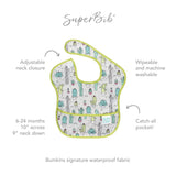 The SuperBib®: Cacti by Bumkins offers an adjustable neck closure, pocket, and is waterproof; ideal for ages 6-24 months.