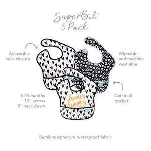 SuperBib Waterproof Baby Bib for 6 to 24 months 3pk, XOXO & Hearts