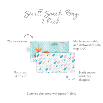 Reusable Snack Bag, Small 2-Pack: Raindrops & Umbrella - Bumkins