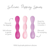 Bumkins Lollipop Silicone Dipping Spoons: gentle on gums, ideal for self-feeding, and perfect for babies 3 months and up.