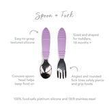 Bumkins Spoon + Fork: Lavender, with easy-grip handles and stainless steel tips, are perfect for self-feeding 18+ months.