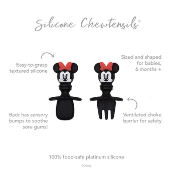 Bumkins Silicone Chewtensils®: Minnie Mouse, designed for safe grip, perfect for baby-led weaning from 6 months+.