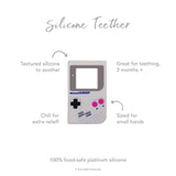 Bumkins Silicone Teether: Game Boy™ offers a textured, handheld design for 3+ months to soothe gums.