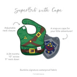 The Bumkins Caped SuperBib®: The Legend of Zelda™ Link has an adventure-themed design, adjustable neck, easy-wipe fabric, and a shield.