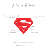 Bumkins Superman Silicone Teether: textured, gum-soothing and perfect for tiny hands.