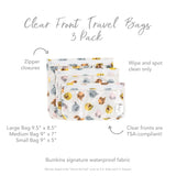 Bumkins Clear Travel Bag 3-Pack: Winnie and Friends - TSA-compliant, zipper closures, easy to clean, charming designs in three sizes.