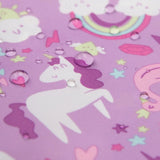 Bumkins Reusable Snack Bag, Large 2-Pack in Rainbows & Unicorns: Machine washable with a purple waterproof background.