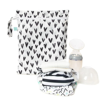 Bumkins Breastfeeding Kit: Wet/Dry Bag - Hearts, breast pump, nursing pads & cloth diapers.