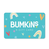 Bumkins E-Gift Cards with hearts, stars, and rainbows—a thoughtful gift thats easy to redeem.