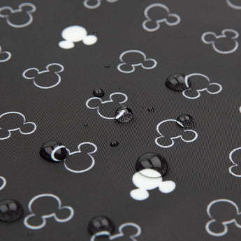 Bumkins Wet Bag: Mickey Mouse Icon Black + White - Waterproof fabric with Mickey outlines and water droplets.