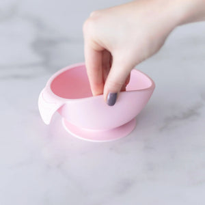 Pink Silicone Suction First Feeding Set with Bowl, Spoon + Lid