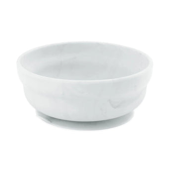 The Bumkins Silicone Grip Bowl: Marble is a round, white ceramic bowl for toddlers with a subtle grip, perfect for self-feeding.