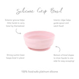 Bumkins Silicone Grip Bowl in pink features a suction base, exterior groove for easy carrying, and an interior ridge to guide the spoon.