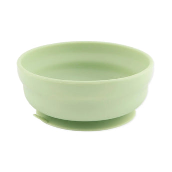 The Bumkins Silicone Grip Bowl: Sage is light green, round, and features a strong suction base.