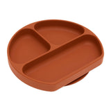 The Bumkins Silicone Grip Dish: Clay is a round placemat with 3 compartments and a suction base for secure toddler mealtime.