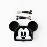 Bumkins Silicone Grip Dish: Mickey Mouse includes a black/white plate with fork & spoon, perfect for toddler feeding.