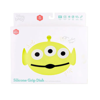 The Bumkins Silicone Grip Dish, in a Toy Story Alien design, is ideal for toddlers learning to self-feed.