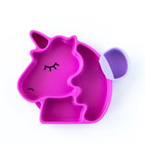 Bumkins Unicorn Silicone Grip Dish has divided sections, a detachable purple cup, and a closed eyes design—perfect for toddlers!.