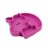 Bumkins Silicone Grip Dish Unicorn edition: toddler plate with compartments and non-slip silicone, featuring a cute sleeping face.