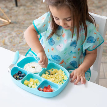 Silicone Grip Dish with Lid (5 Section): Blue - Bumkins