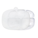 The Bumkins Marble Silicone Grip Dish with Lid features five sections and a suction base for stability.