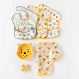 Bumkins Disney Little Ones Gift Bundle: Winnie the Pooh set with plate, silicone dish, bibs, and cutlery featuring Pooh & friends.