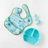 The Ultimate Gift Set - Ocean Life & Whale Tail by Bumkins features a seascape SuperBib, blue plate, and Silicone Chewtensils.