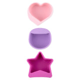 Bumkins Silicone Little Dipper 3-Pack: Lollipop, with pink heart, purple spout circle, and dark pink star molds, vertically stacked.