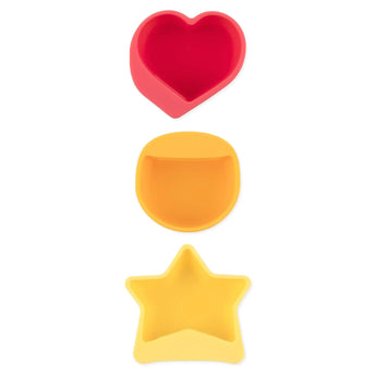 Bumkins Silicone Little Dipper 3-Pack: Tutti-Frutti includes red heart, orange circle, and yellow star molds on a white background.